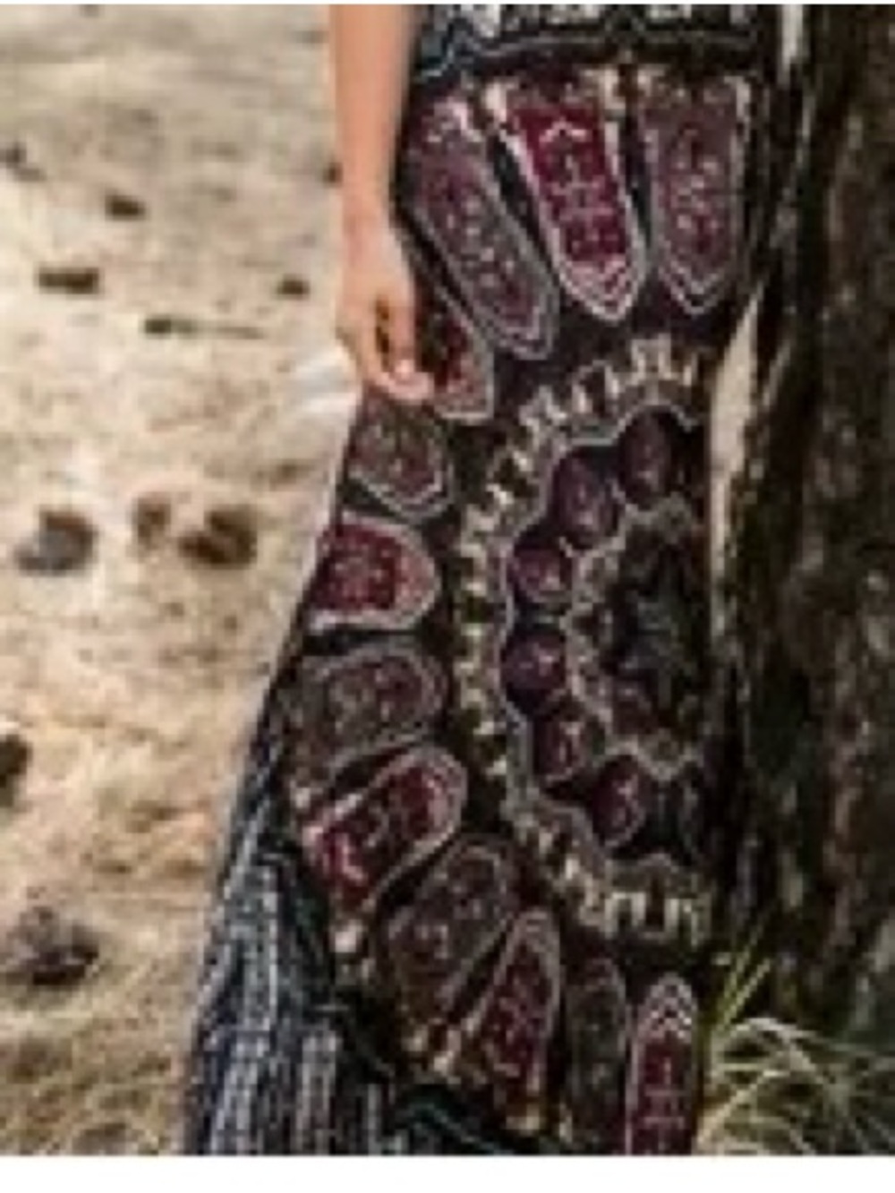 Boho Printed Maxi Skirt in Maroon and Black